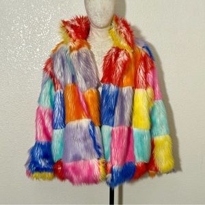 J Valentine Rainbow Checker Fur Coat 🌈